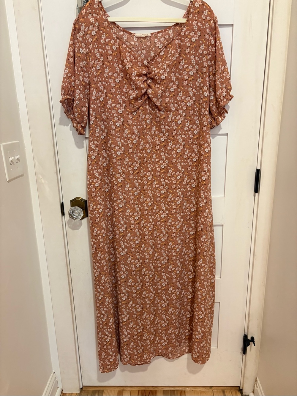 Women's Rust Floral Maxi Dress with Front Tie